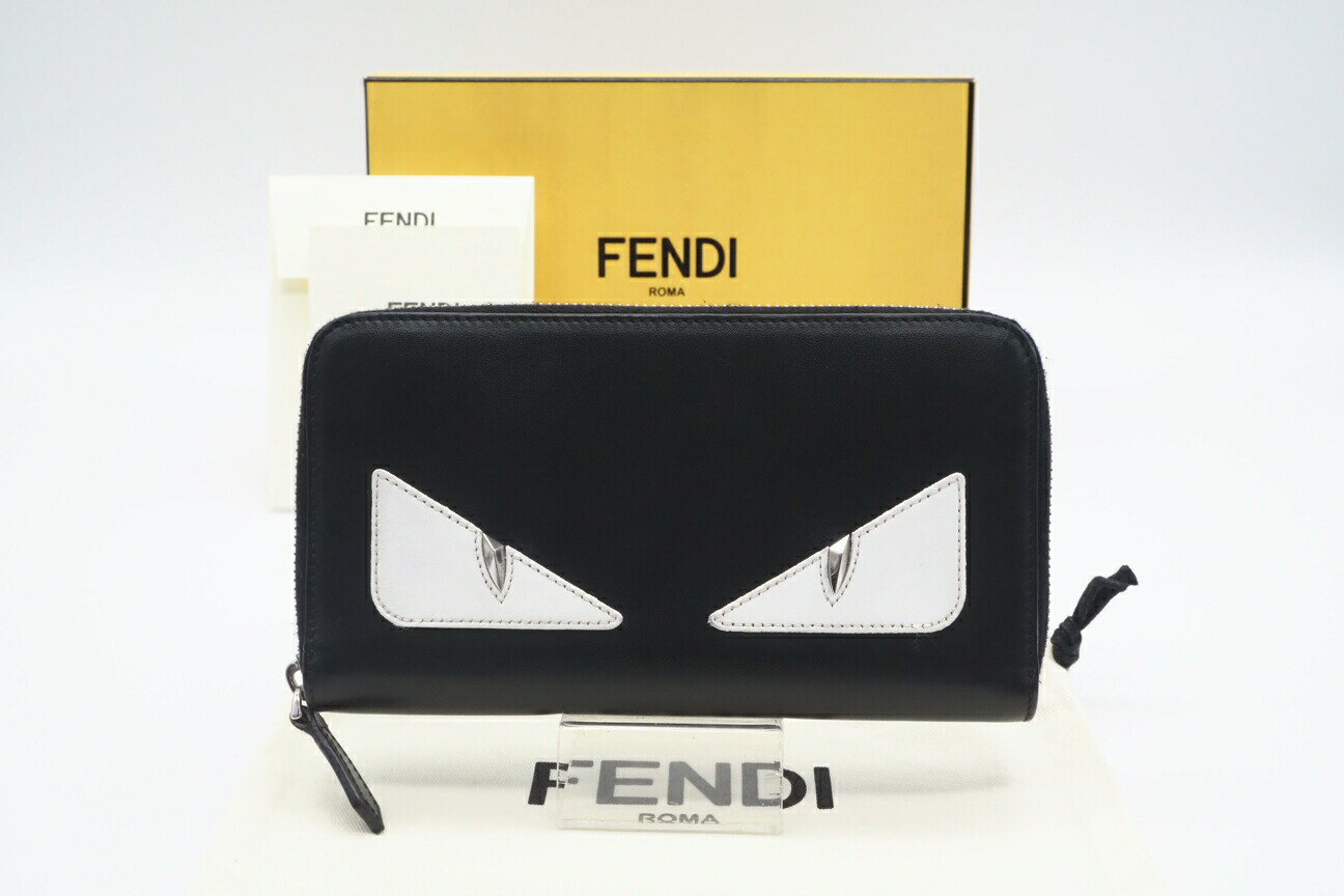 ☆安心の3大保証☆ Bランク ≪FENDI フェンディ/ラウンドファスナー長財布≫ 7M0210 バグズアイ レザー ブラック ホワイト 黒 白 送料無料【中古】