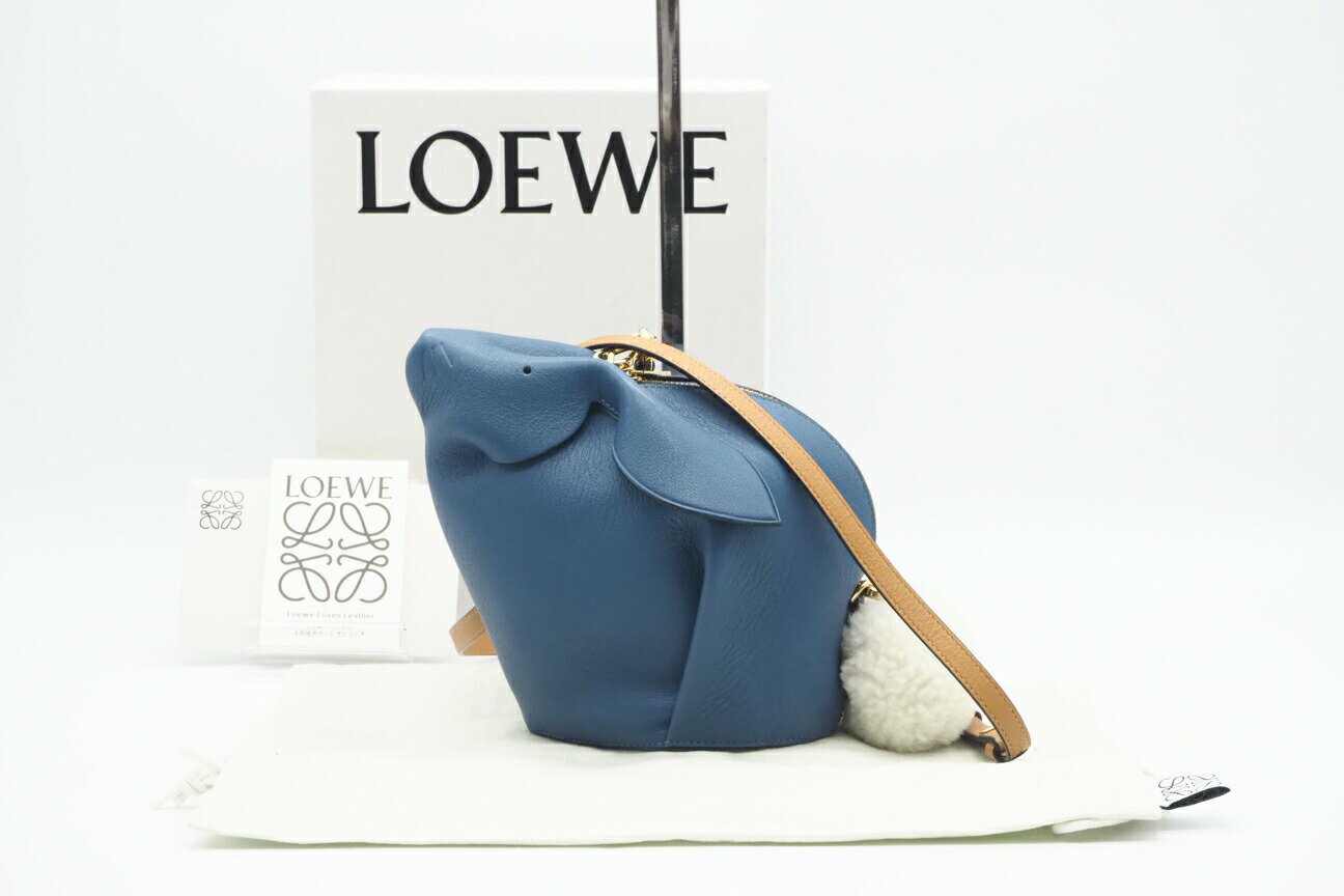 ☆安心の3大保証☆ ABランク ≪LOEWE ロエベ/ショルダーバッグ≫ バニー レザー ミニバッグ ブルー ブラウン レディースバッグ 美品 送料無料【中古】