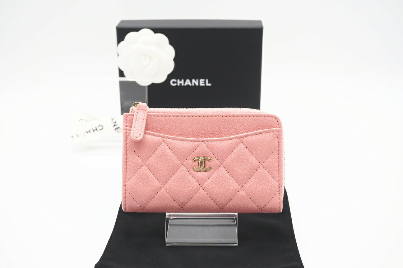 超美品 CHANEL キャビアスキン カメリア L字ファスナー コインケース 