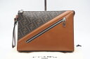 ☆安心の3大保証☆ ABランク ≪FENDI フェンディ/クラッチバッグ≫ 7VA491 ダイアゴナル レザー ブラウン ベージュ メンズバッグ 美品 送料無料...