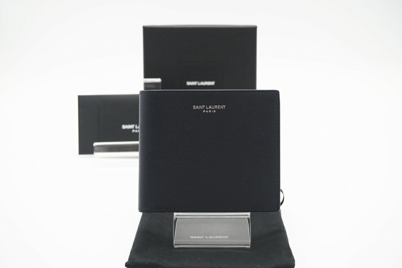 ☆安心の3大保証☆ Aランク ≪SAINT LAURENT サンローラン/二つ折り財布≫ 396306 クラシック レザー 札入れ ネイビー 極美品 紺 送料無料【中古】