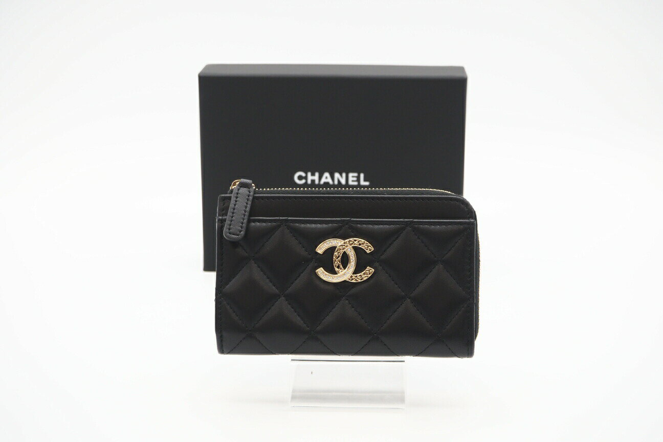 ★3日以内返品可★ CHANEL シャネル AP4180 ラムスキン マトラッセ ブラック L字ファスナーカードケース【中古】