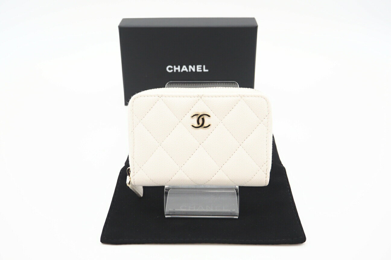 ★3日以内返品可★ CHANEL シャネル AP0216 キャビアスキン クラシック ジップ コインパース ホワイト 財布【中古】
