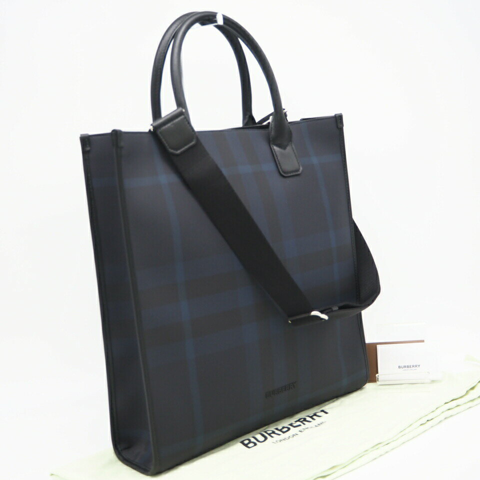 ★3日以内返品可★ BURBERRY バーバリー 8074097 レザー スリム ヴァーティカル デニートート ネイビー 2..