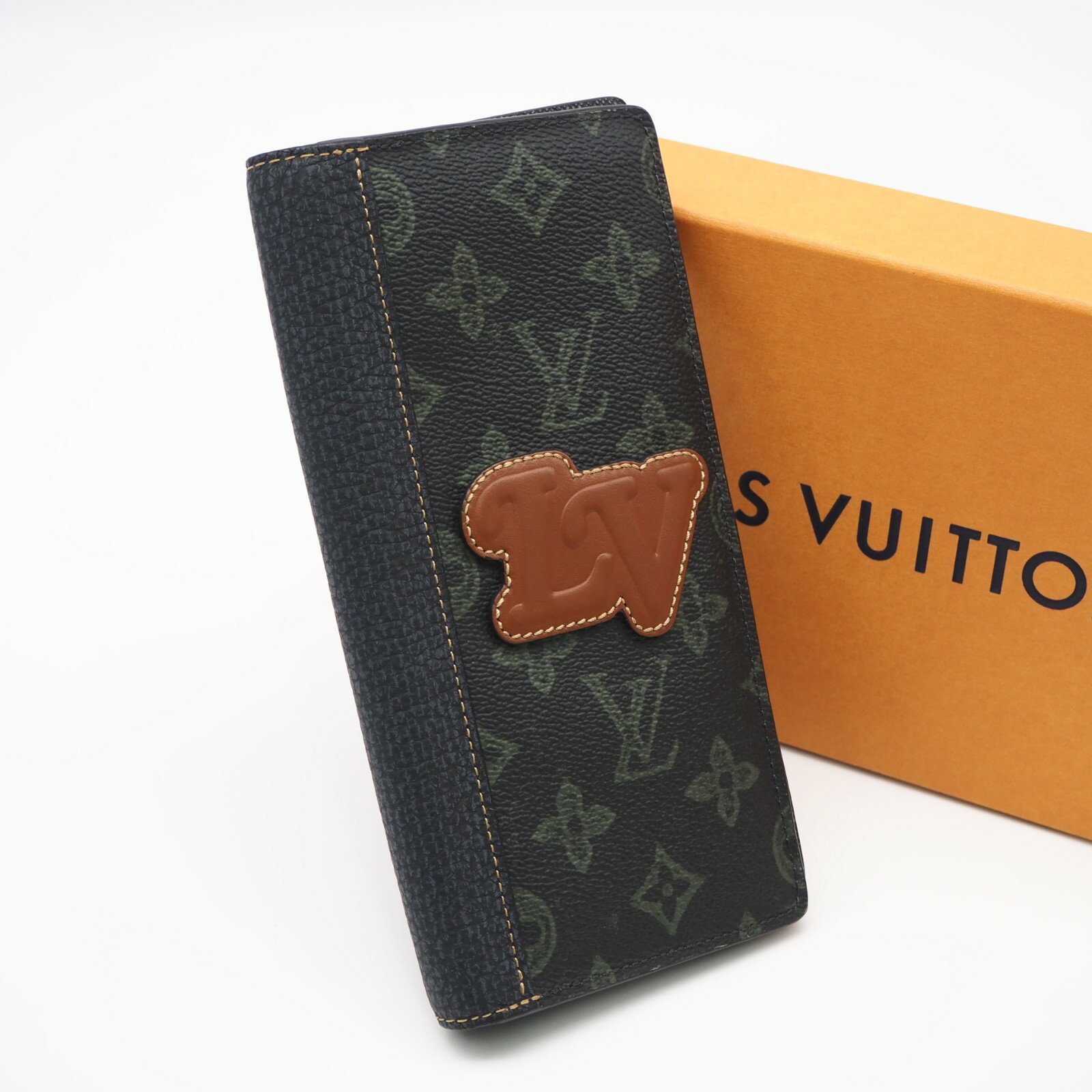 Rakuten - ★3日以内返品可★ 美品 LOUIS VUITTON ルイ・ヴィトン モノグラム ポルトフォイユ ブラザ NM LV フォール コレクション ダークグリーン M81807 長財布 ネイビー グリーン ブラウン コーティングキャンバス レザー メンズ【中古】