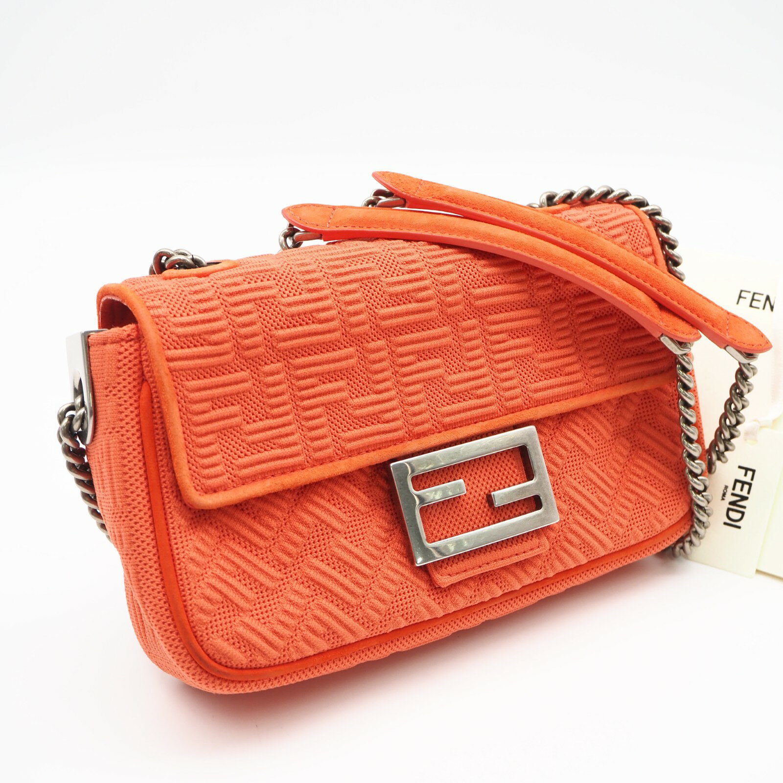 Rakuten - ★3日以内返品可★ FENDI フェンディ キャンバス レザー バゲットチェーンミディWチェーンショルダーバッグ オレンジ 8BR793 2wayショルダーバッグ オレンジ キャンバス レディース【中古】