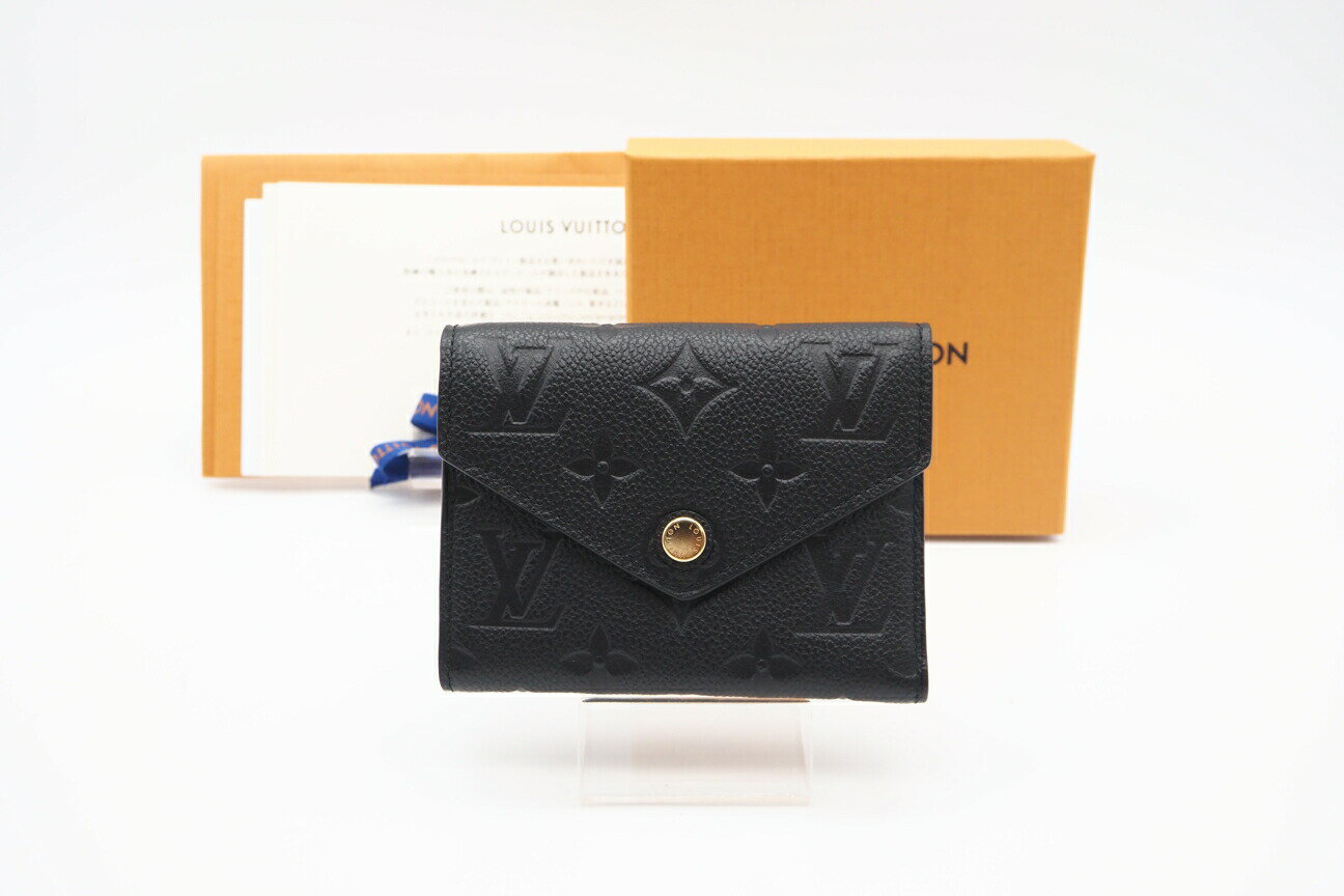 Rakuten - ★3日以内返品可★ 極美品 LOUIS VUITTON ルイ・ヴィトン アンプラント ポルトフォイユヴィクトリーヌ M64060 三つ折り財布 ブラック カーフレザー レディース【中古】
