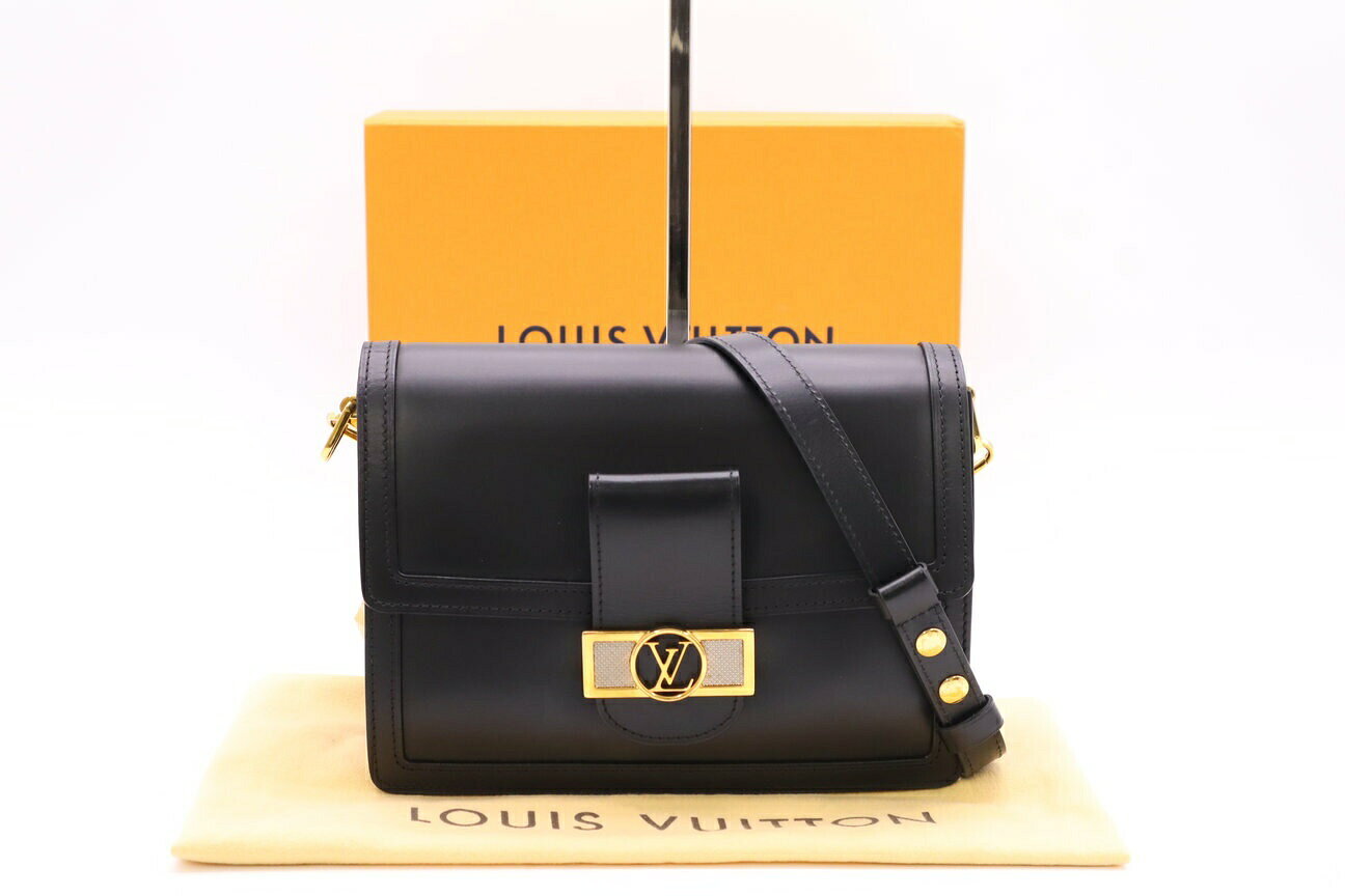 Rakuten - ★3日以内返品可★ 美品 LOUIS VUITTON ルイ・ヴィトン LVロック カーフレザー ドーフィーヌMM M55821 ショルダーバッグ ブラック ゴールド レザー カーフレザー レディース【中古】