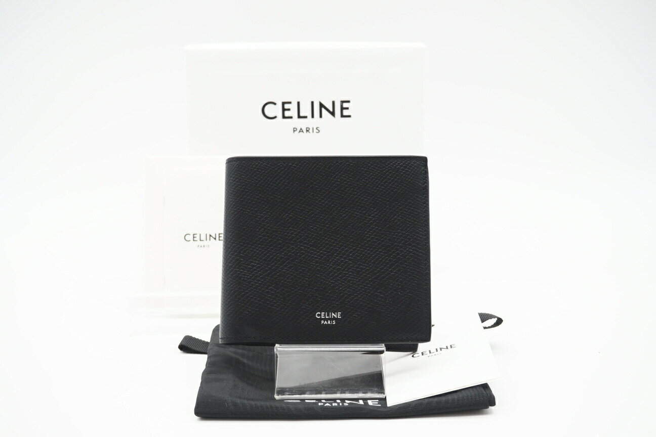 ★3日以内返品可★ 極美品 CELINE セリーヌ グレインドカーフスキン バイフォールドウォレット 10B653BEN.38SI 二つ折り財布 ブラック グレインカーフレザー メンズ【中古】