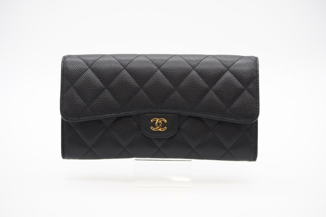 Rakuten - ★3日以内返品可★ 美品 CHANEL シャネル キャビアスキン マトラッセ クラシック ロング フラップウォレット A80758 長財布 ブラック ボルドー グレインカーフレザー レディース【中古】