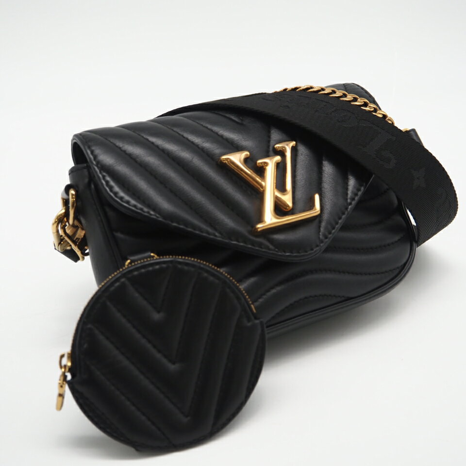Rakuten - ★3日以内返品可★ LOUIS VUITTON ルイ・ヴィトン ニューウェーブ ミュルティ ポシェット M56461 2wayショルダーバッグ ブラック カーフレザー レディース【中古】