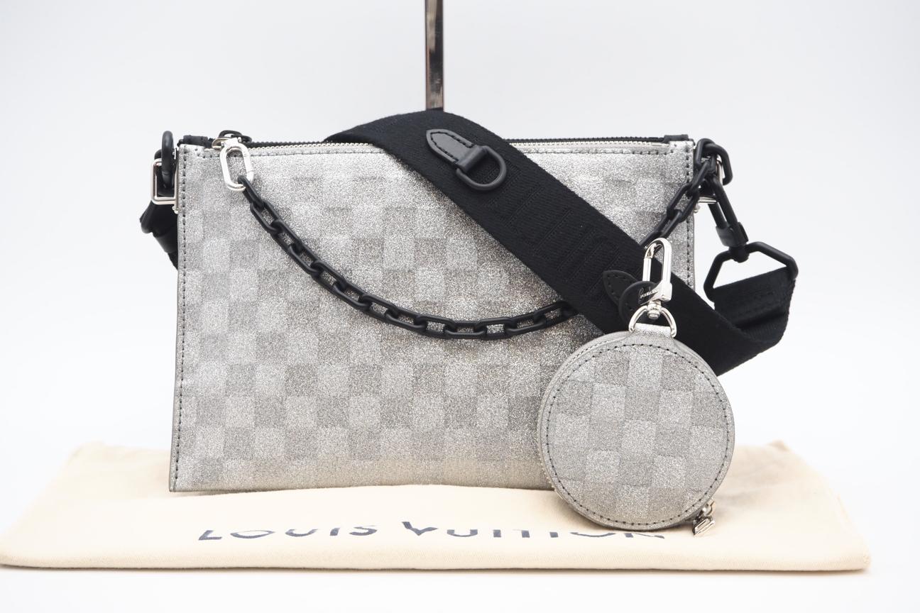 Rakuten - ★3日以内返品可★ 極美品 LOUIS VUITTON ルイ・ヴィトン ダミエ グリッター トリヨン モノグラム トリオポーチ NM M59682 2wayショルダーバッグ シルバー ブラック トリヨンレザー レディース【中古】