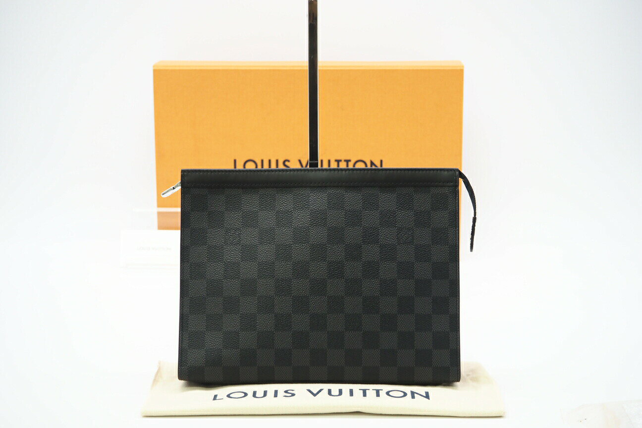 ★3日以内返品可★ 美品 LOUIS VUITTON ルイ・ヴィトン グラフィット ポシェット ヴォワヤージュMM N41696 クラッチバッグ グレー コーティングキャンバス メンズ【中古】