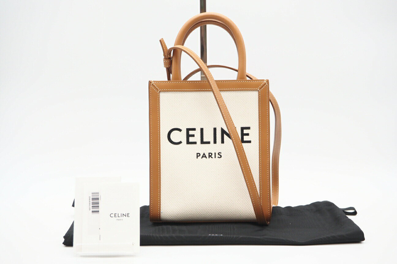 Rakuten - ★3日以内返品可★ 美品 CELINE セリーヌ キャンバス ミニ バーティカル カバ NATURAL TAN 193302BNZ02NT 2wayショルダーバッグ ブラウン ホワイト キャンバス レディース【中古】