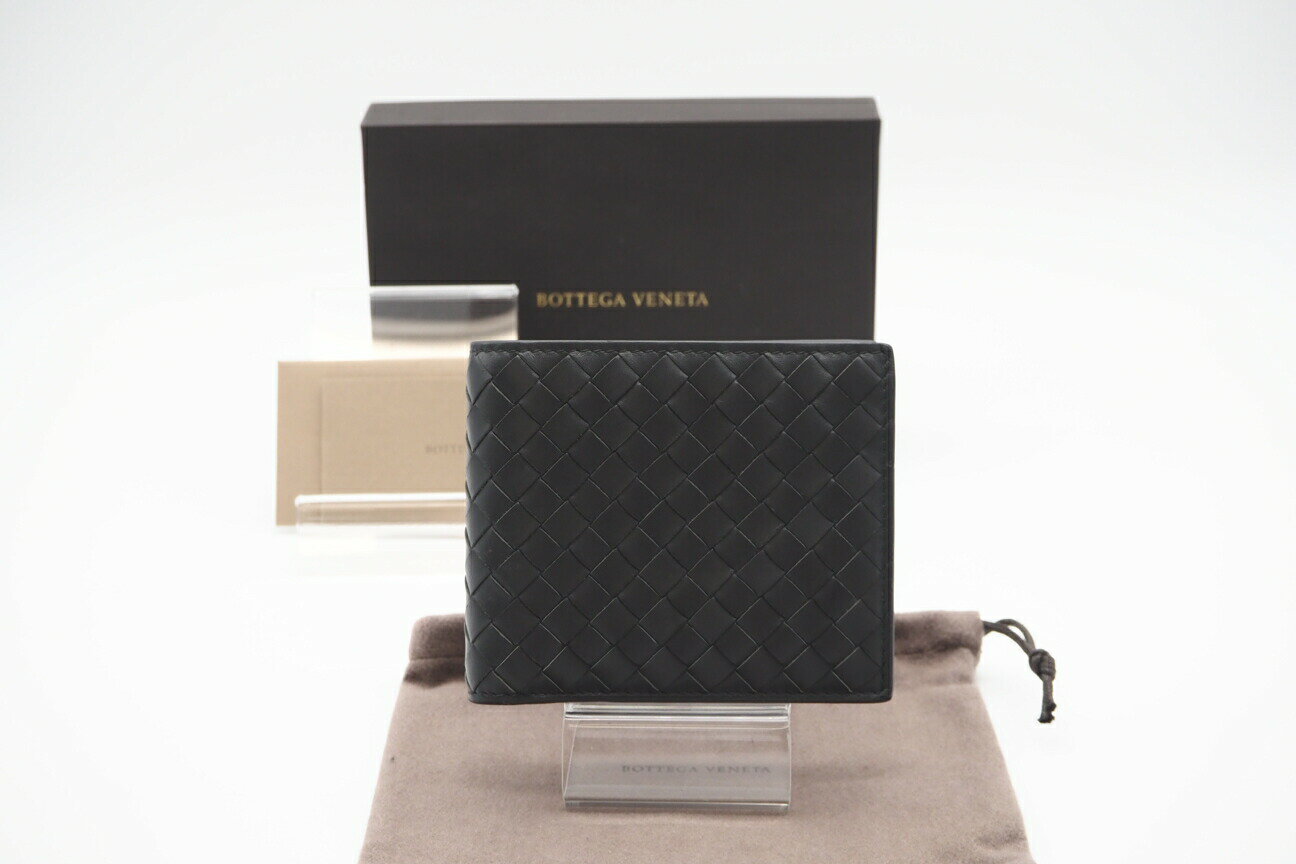 ★3日以内返品可★ 美品 BOTTEGAVENETA ボッテガヴェネタ イントレチャート小 レザー 二つ折り財布 796966 二つ折り財布 グレー レザー メンズ【中古】
