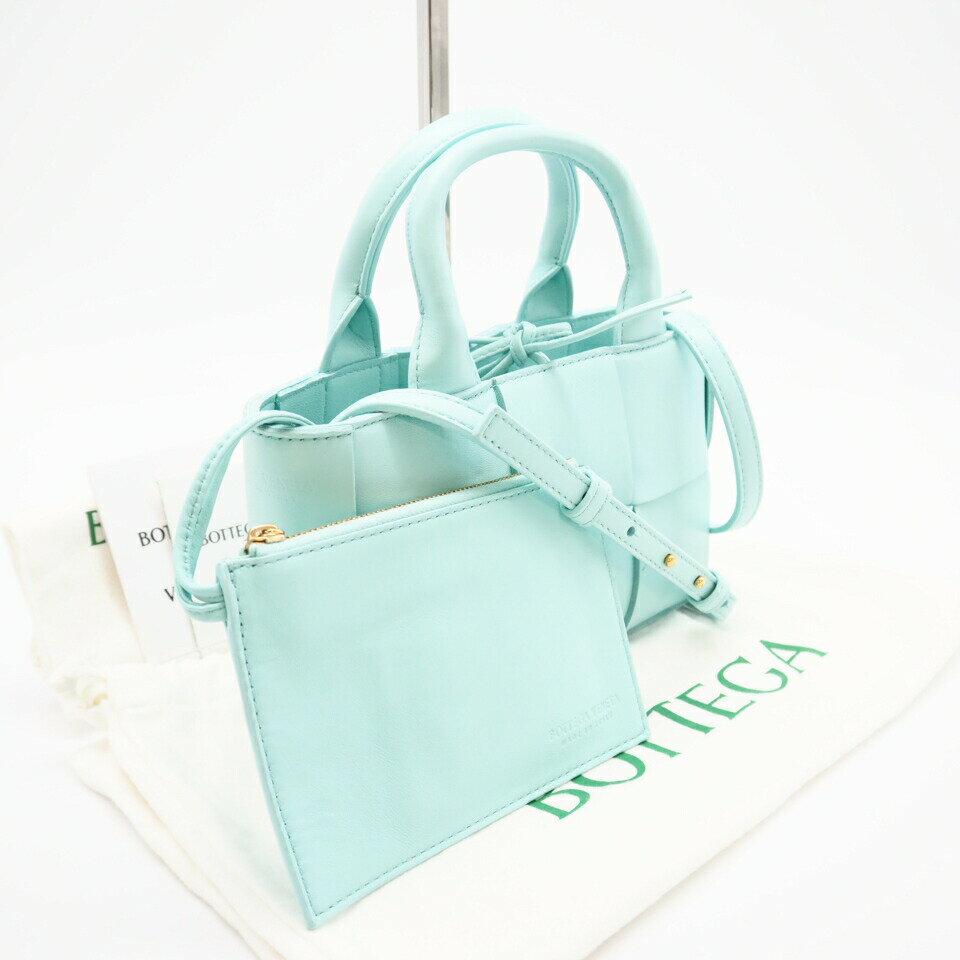 ★3日以内返品可★ 極美品 BOTTEGAVENETA ボッテガヴェネタ マキシイントレチャート キャンディ アルコ 729029 2wayトートバッグ ブルー ラムスキン レディース【中古】
