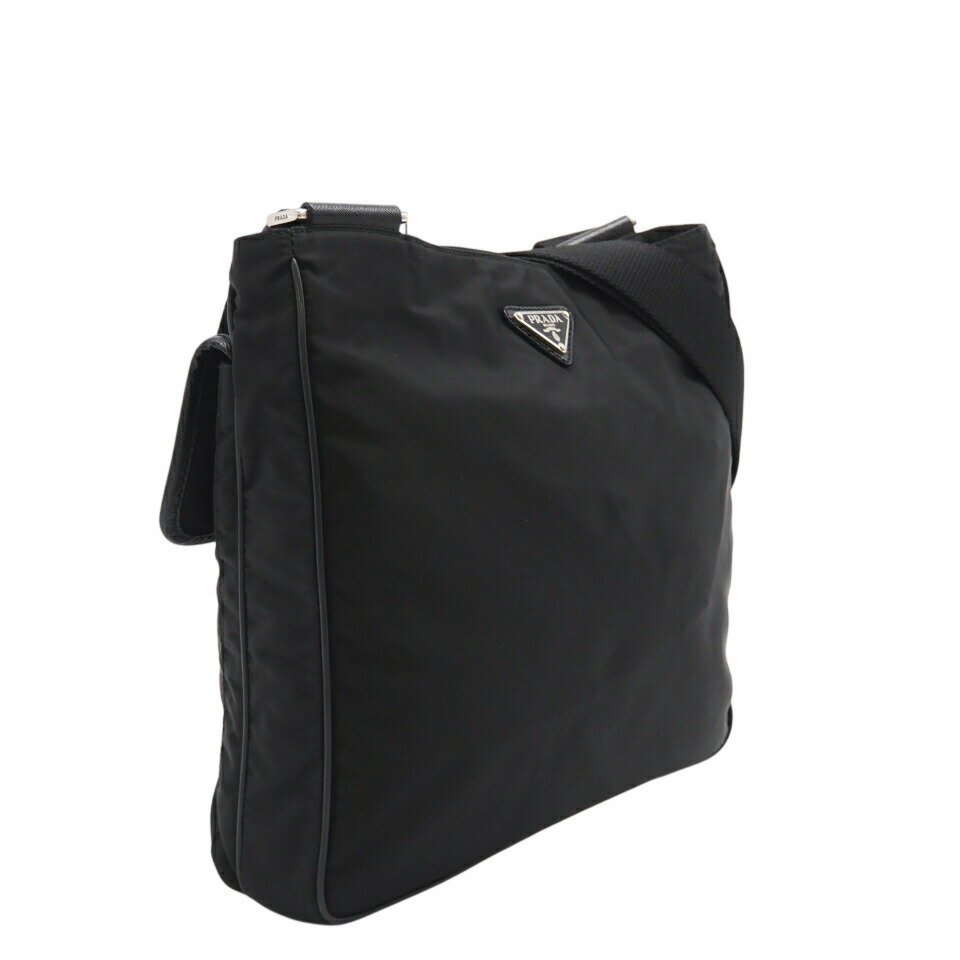 ★3日以内返品可★ 美品 PRADA プラダ テスート トライアングルロゴ ショルダーバッグ VA0269 ショルダーバッグ ブラック ナイロン サフィアーノ レディース【中古】