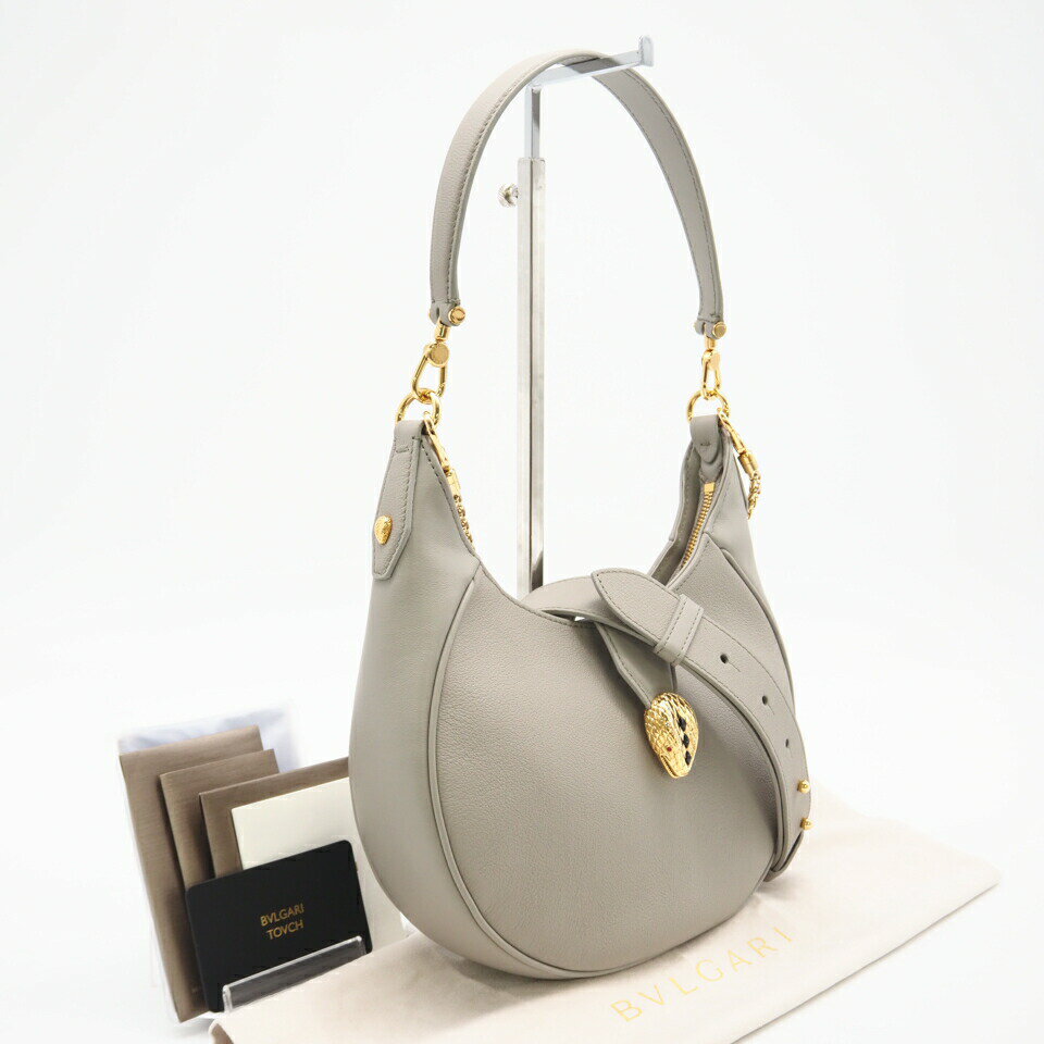 ★3日以内返品可★ 極美品 BVLGARI ブルガリ セルペンティ レザー エリプス 2Way チェーン ショルダーバッグ 291953 2wayショルダーバッグ グレー ベージュ レザー レディース【中古】