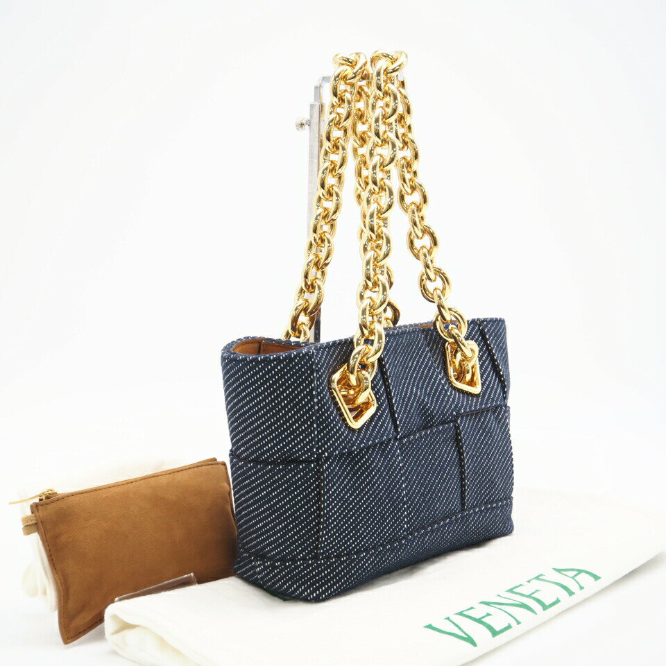 ★3日以内返品可★ 極美品 BOTTEGAVENETA ボッテガヴェネタ マキシイントレチャート アルコ デニム トートバッグ トートバッグ ネイビー デニム レディース【中古】