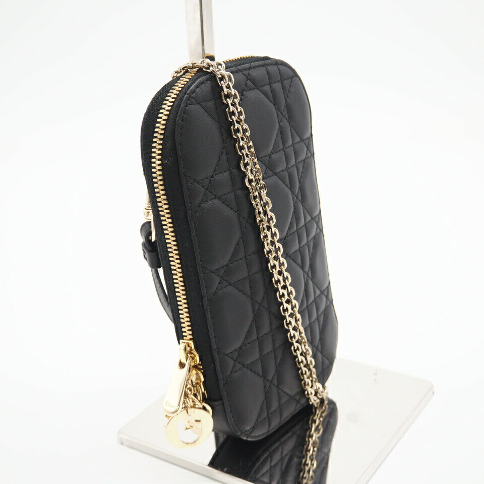 ★3日以内返品可★ 美品 Dior ディオール ラムスキン Lady Dior Call'in Dior フォンホルダー S0872ONMJ_M900 2wayショルダーバッグ ブラック ラムスキン レディース【中古】