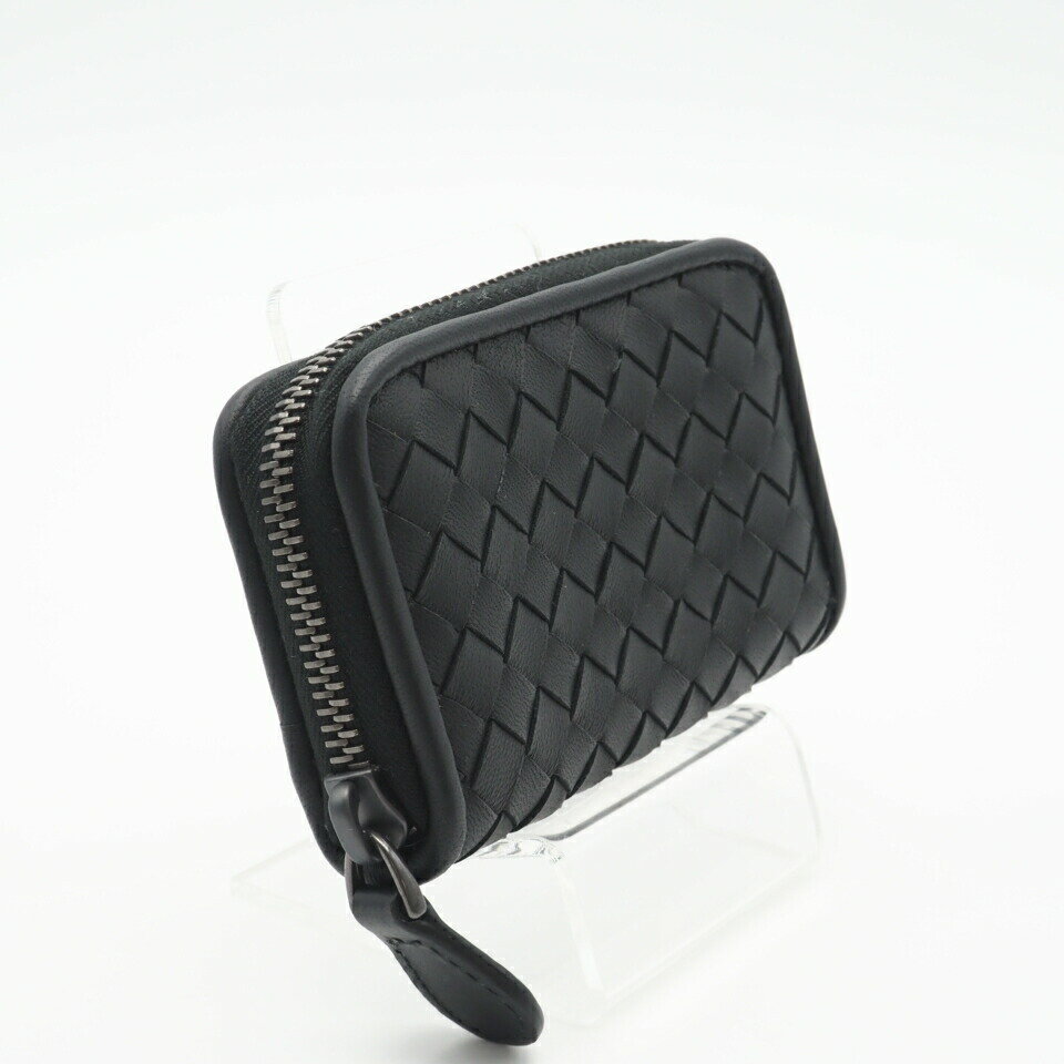 ★3日以内返品可★ 極美品 BOTTEGAVENETA ボッテガヴェネタ イントレチャート少 ラウンドファスナーコインケース 114075 コインケース ブラック レザー メンズ【中古】