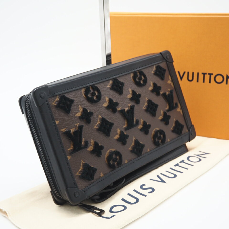 Rakuten - ★3日以内返品可★ 美品 LOUIS VUITTON ルイ・ヴィトン タフタージュ ソフトトランク クラッチ M45061 ショルダーバッグ ブラウン ブラック コーティングキャンバス レザー タフタージュ メンズ【中古】