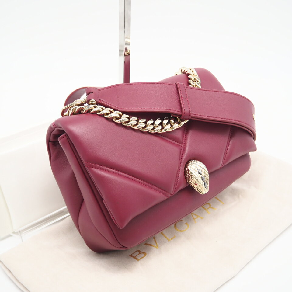 ★3日以内返品可★ 極美品 BVLGARI ブルガリ セルペンティ レザー カボション クロスボディバッグ 292630 2wayショルダーバッグ ボルドー レザー レディース【中古】