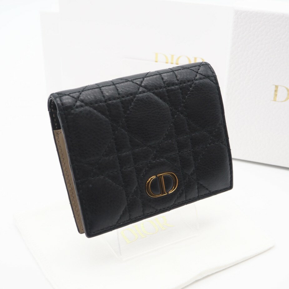 【美品】クリスチャンディオール二つ折り財布キャメルD金具 Christian Dior クリスチャン ディオール 財布 ブラウン CD レザー 二