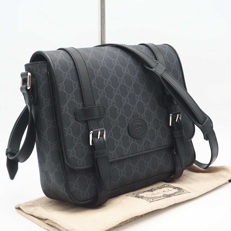 Rakuten - ★3日以内返品可★ 極美品 GUCCI グッチ GGスプリーム メッセンジャー バッグ 658542 ショルダーバッグ ブラック グレー コーティングキャンバス メンズ【中古】