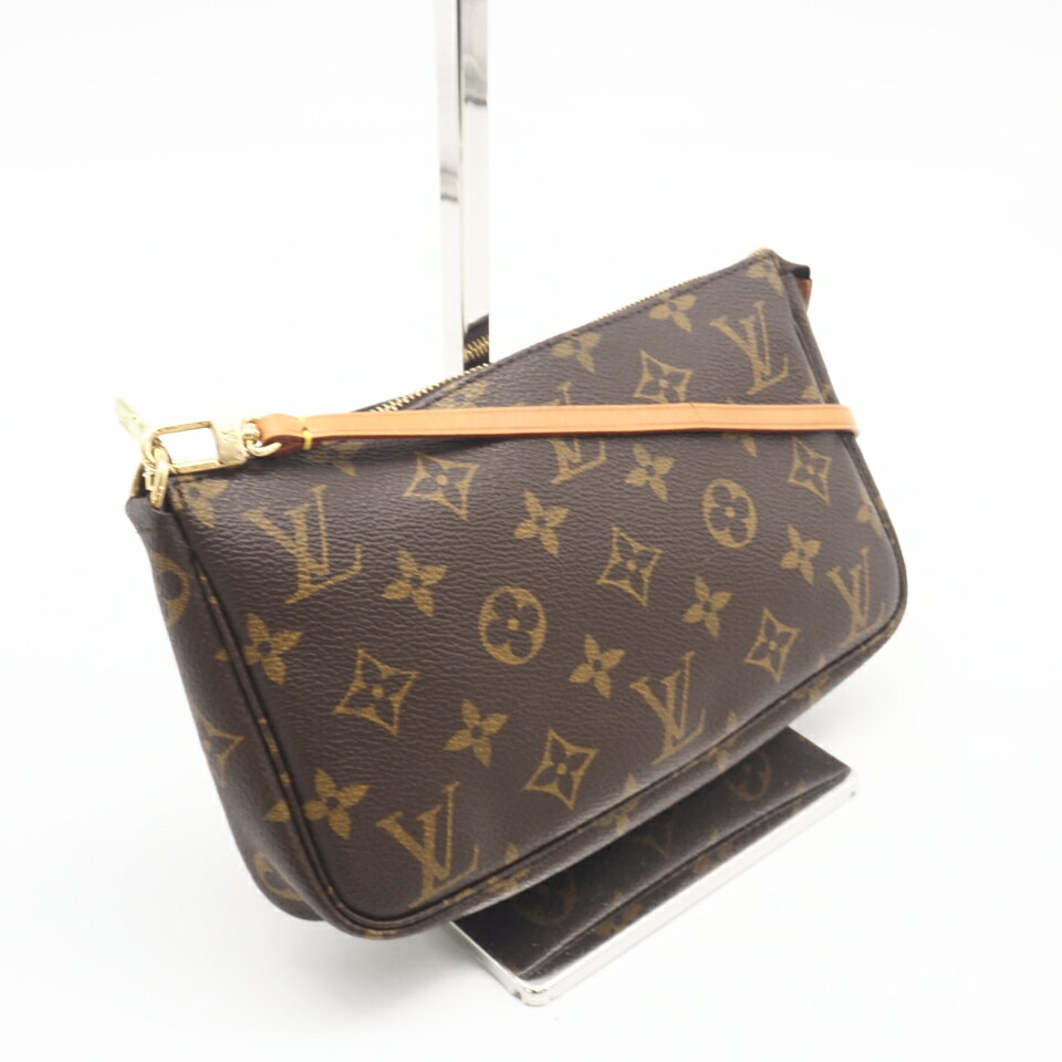 ★3日以内返品可★ LOUIS VUITTON ルイ・ヴィトン モノグラム ポシェットアクセソワール M51980 ポーチ ブラウン コーティングキャンバス レザー レディース【中古】