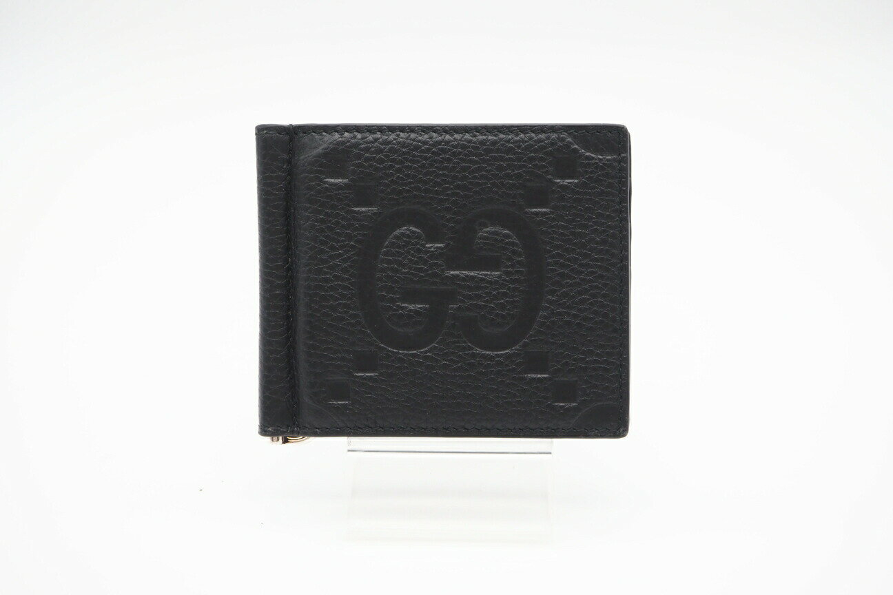 ★3日以内返品可★ 美品 GUCCI グッチ ジャンボGG レザー マネークリップ 739477 マネークリップ ブラック レザー メンズ【中古】