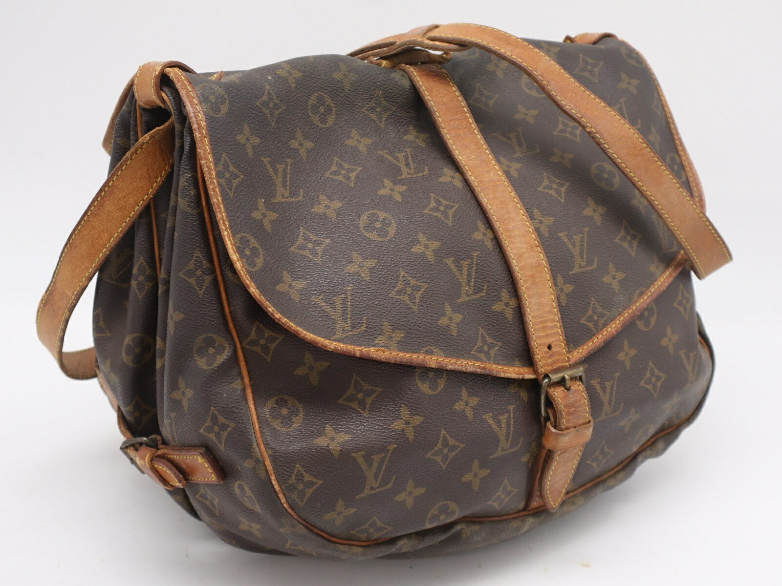 Rakuten - ★3日以内返品可★ LOUIS VUITTON ルイ・ヴィトン モノグラム キャンバス ソミュール35 M42254 ショルダーバッグ ブラウン コーティングキャンバス レザー レディース【中古】