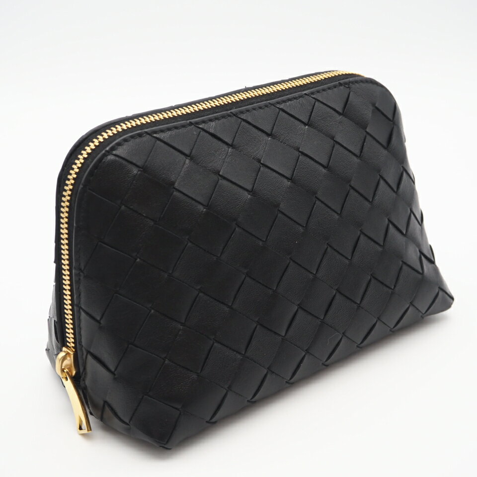 ★3日以内返品可★ 美品 BOTTEGAVENETA ボッテガヴェネタ イントレチャート中 レザー ビューティ ポーチ 785976V3IV08425 ポーチ ブラック レザー レディース【中古】