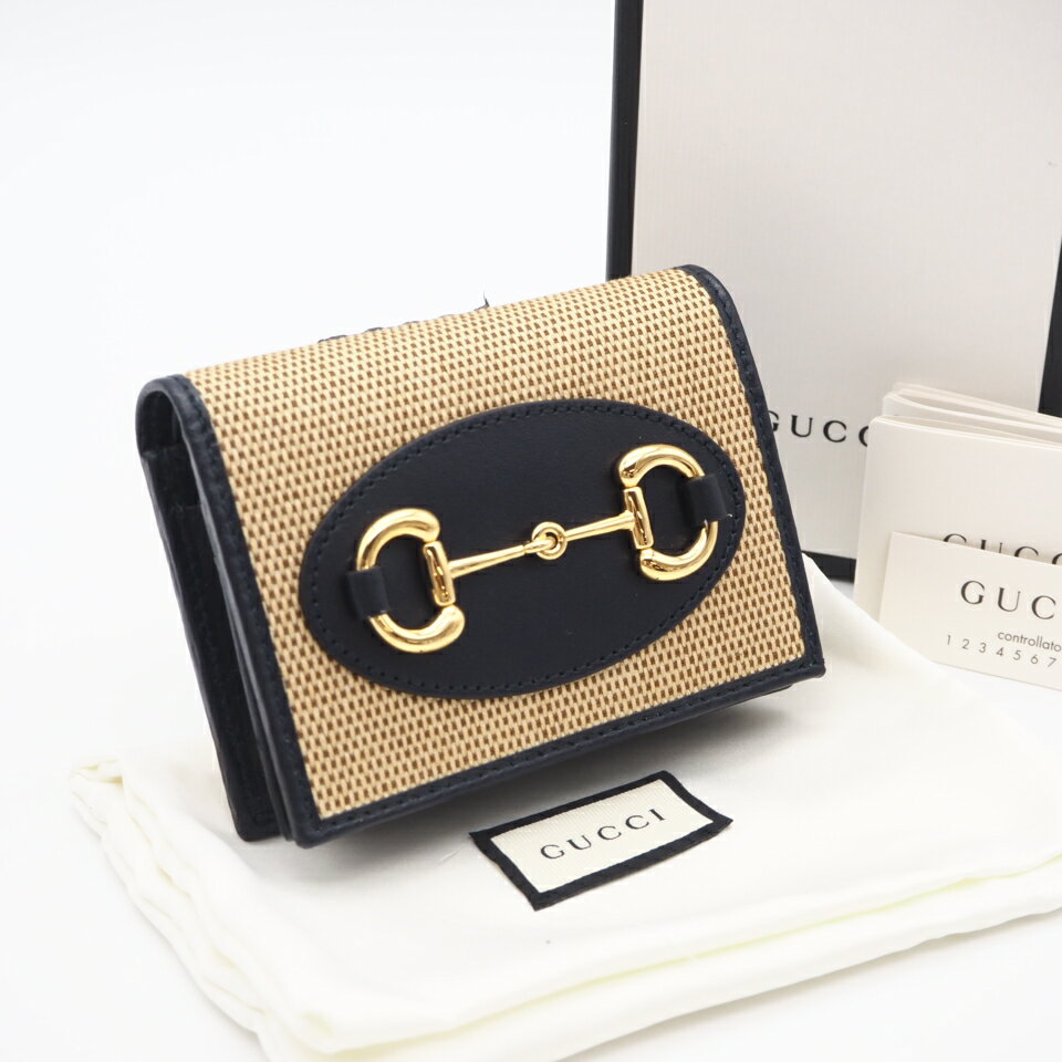 樂天商城 - ★3日以内返品可★ 極美品 GUCCI グッチ キャンバス グッチ ホースビット 1955 スモールウォレット 621887 二つ折り財布 ベージュ・ブラック レザー キャンバス レディース【中古】