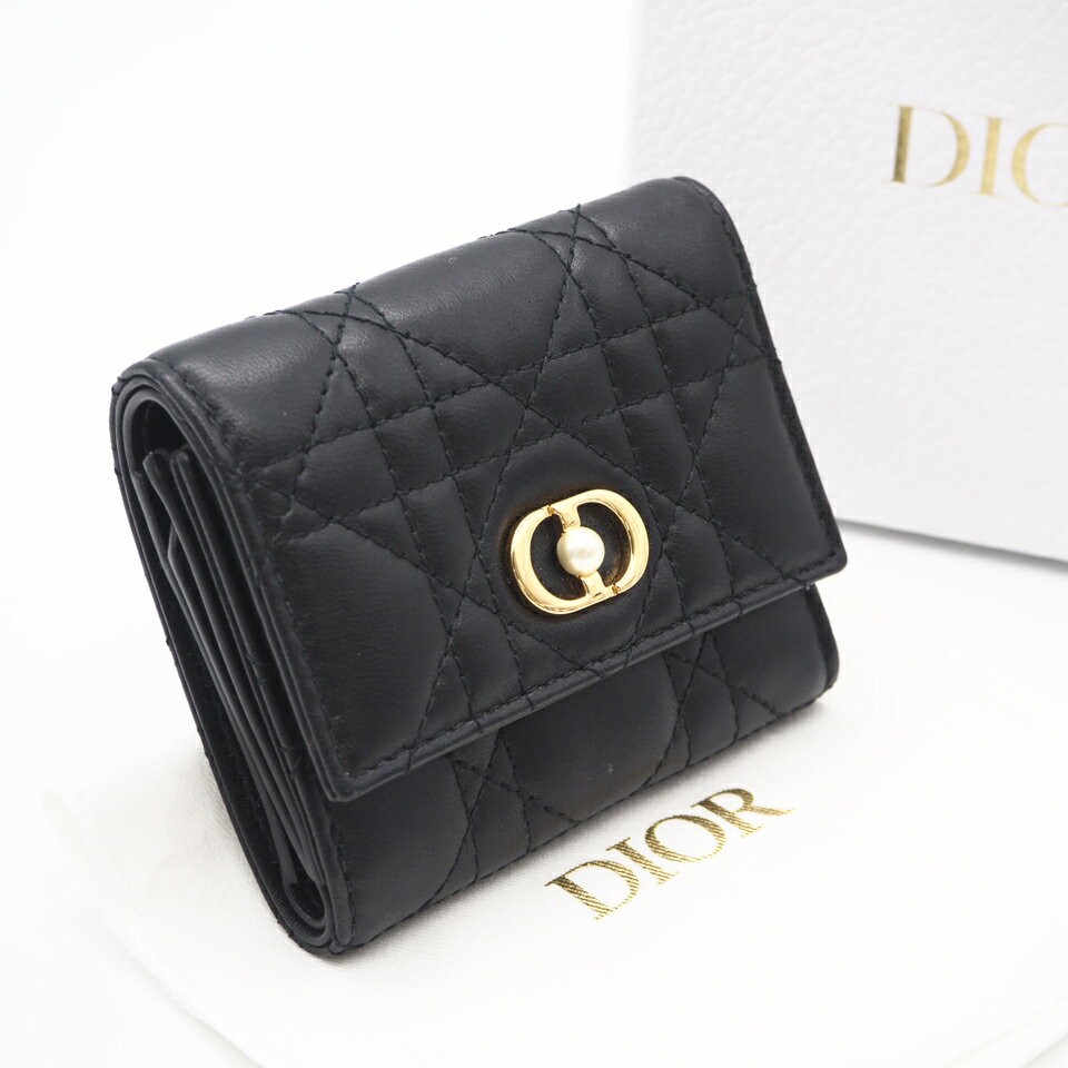 Rakuten - ★3日以内返品可★ 美品 Dior ディオール ラムスキン Dior Jolie Hibiscus ウォレット S3105UNJB 三つ折り財布 ブラック レザー レディース【中古】