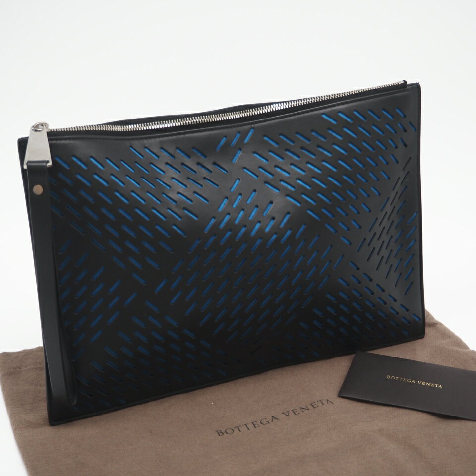 Rakuten - ★3日以内返品可★ 美品 BOTTEGAVENETA ボッテガヴェネタ レザー パンチング クラッチバッグ - クラッチバッグ ブラック ブルー レザー ナイロン メンズ【中古】