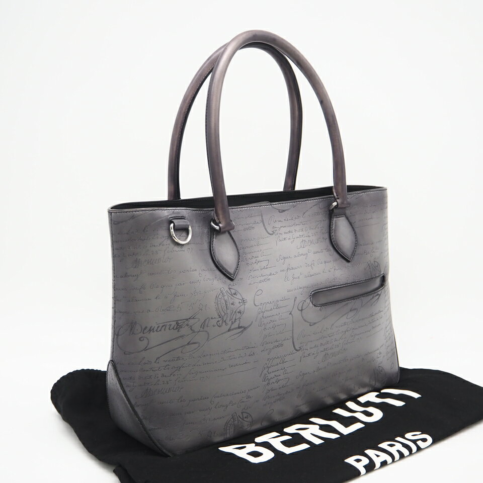 ★3日以内返品可★ 美品 Berluti ベルルッティ ヴェネチア カーフレザー トゥジュール ミニ トートバッグ light aluminio 235465 ハンドバッグ グレー ブラック ベージュ カーフレザー メンズ【中古】