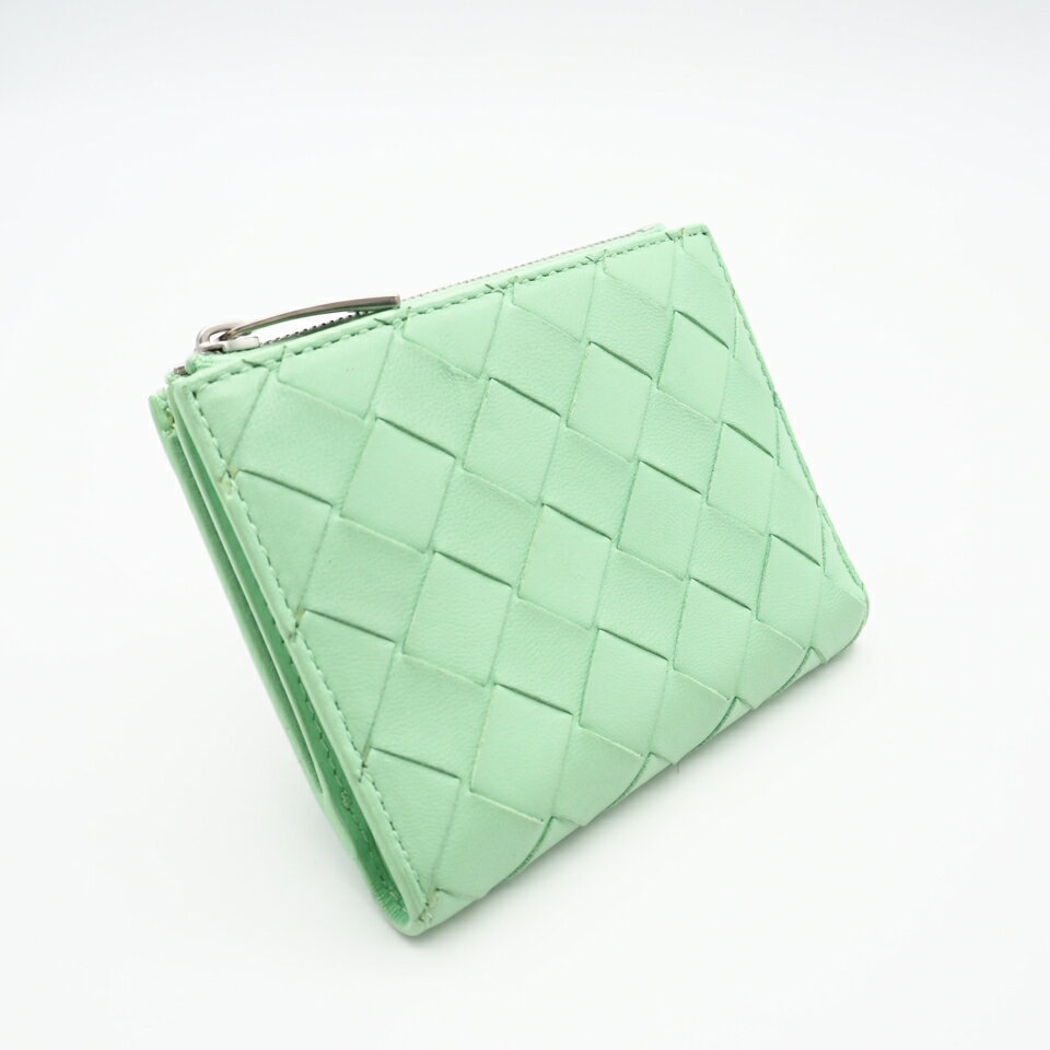 ★3日以内返品可★ BOTTEGAVENETA ボッテガヴェネタ イントレチャート中 スモール 二つ折りウォレット 742330 二つ折り財布 グリーン ラムスキン メンズ【中古】