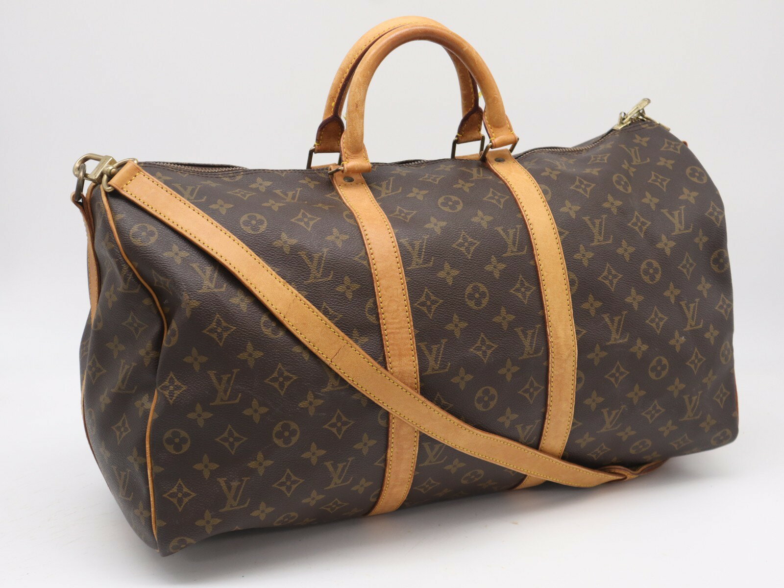 Boston Bags - ★3日以内返品可★ LOUIS VUITTON ルイ・ヴィトン モノグラム キャンバス キーポル バンドリエール50 M41416 2wayボストンバッグ ブラウン コーティングキャンバス レザー レディース【中古】