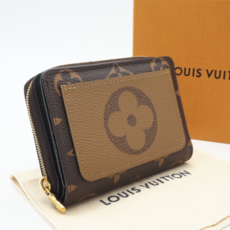 ★3日以内返品可★ 美品 LOUIS VUITTON ルイ・ヴィトン モノグラム リバース ポルトフォイユ ルー M81461 二つ折り財布 ブラウン ベージュ コーティングキャンバス グレインレザー レディース【中古】