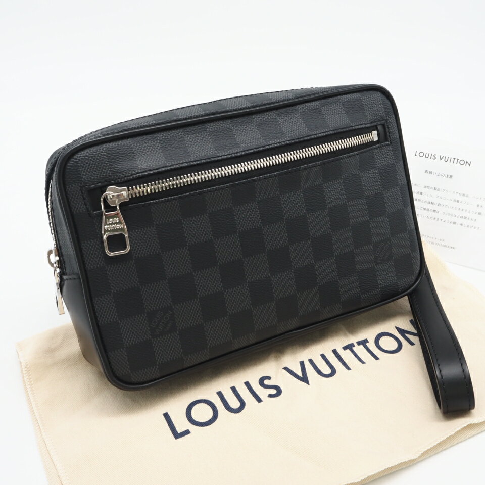 ★3日以内返品可★ 極美品 LOUIS VUITTON ルイ・ヴィトン ダミエ グラフィット ポシェットカサイ N41664 セカンドバッグ ブラック グレー コーティングキャンバス メンズ【中古】