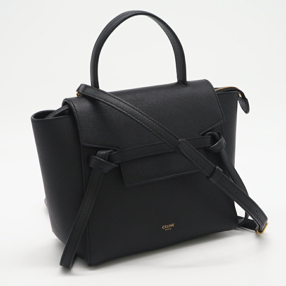 ★3日以内返品可★ 美品 CELINE セリーヌ ナノ ベルトバッグ 189003ZVA 2wayハンドバッグ ブラック グレインカーフレザー レディース【中古】