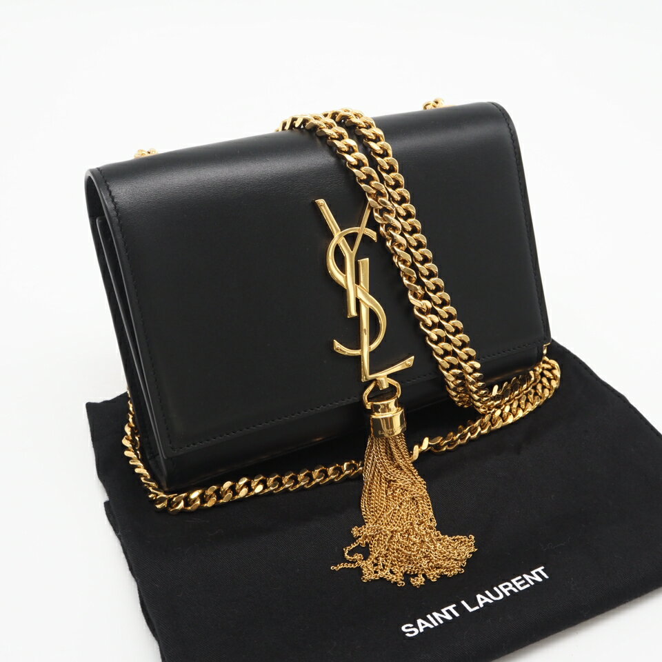 ★3日以内返品可★ 美品 SAINT LAURENT サンローラン サンローランパリ チェーンショルダーバッグ ケイト 354120 ショルダーバッグ ブラック ゴールド カーフレザー レディース【中古】