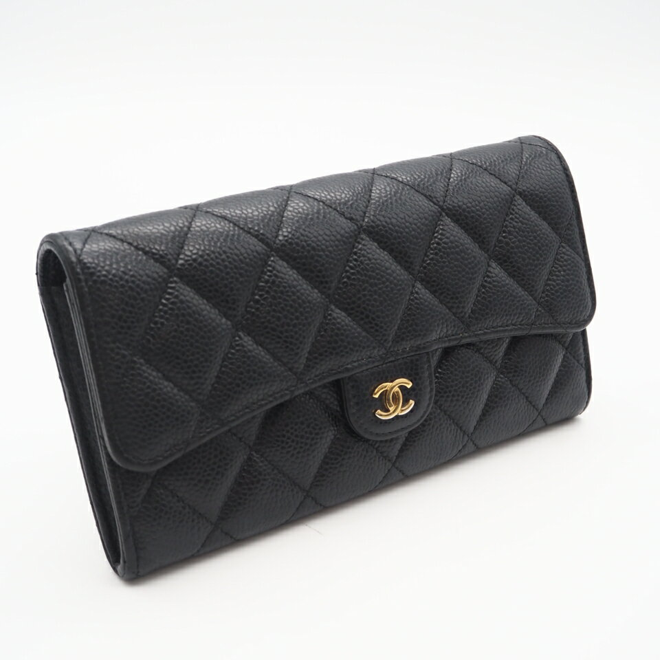 Rakuten - ★3日以内返品可★ CHANEL シャネル マトラッセ クラシックロング フラップ ウォレット AP0241 長財布 ブラック キャビアスキン レディース【中古】