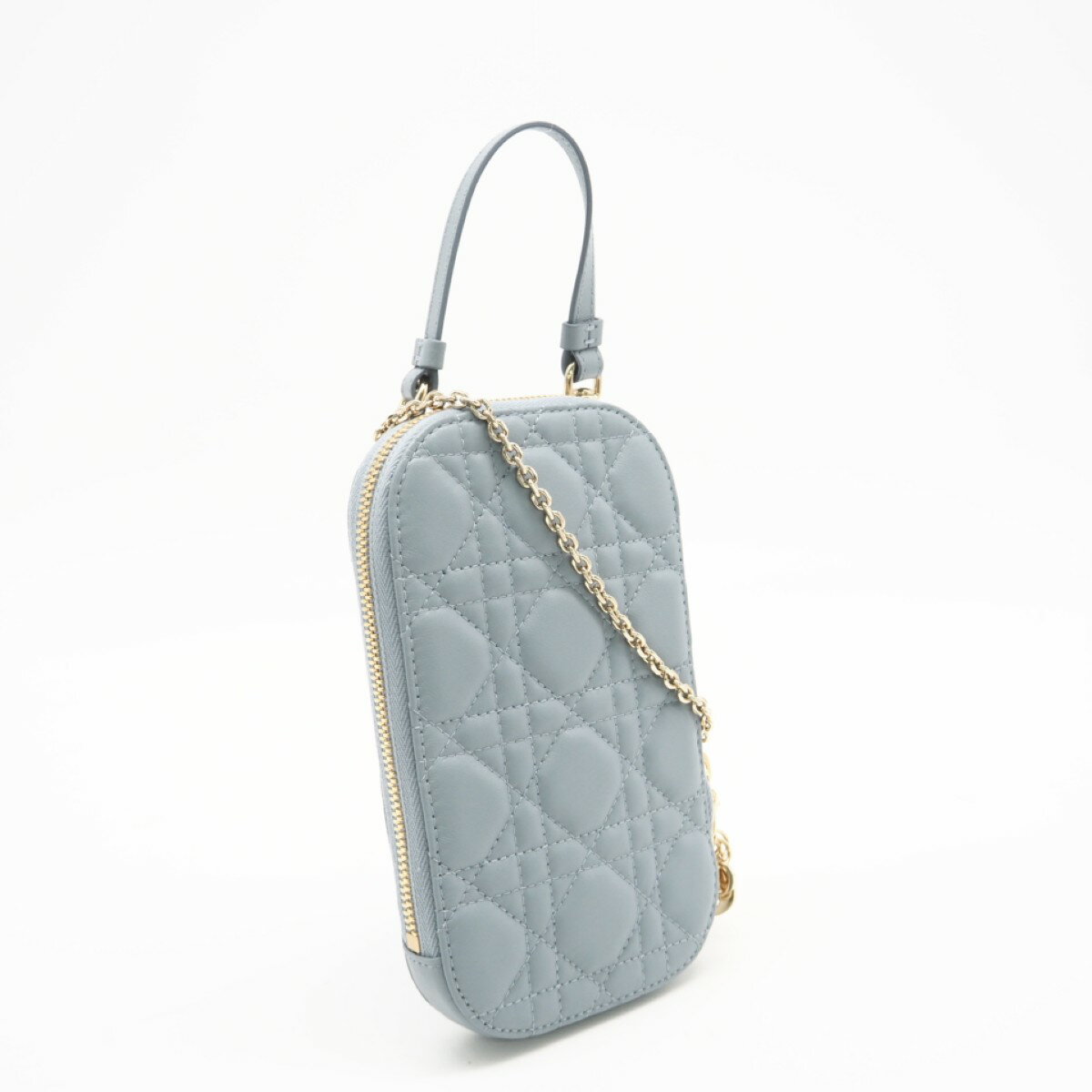 ★3日以内返品可★ 極美品 Christian Dior クリスチャンディオール カナージュ ラムスキン Lady Dior Call'in Dior フォンホルダー S0872ONMJ_M81B 2wayショルダーバッグ ブルー ラムスキン レディース【中古】