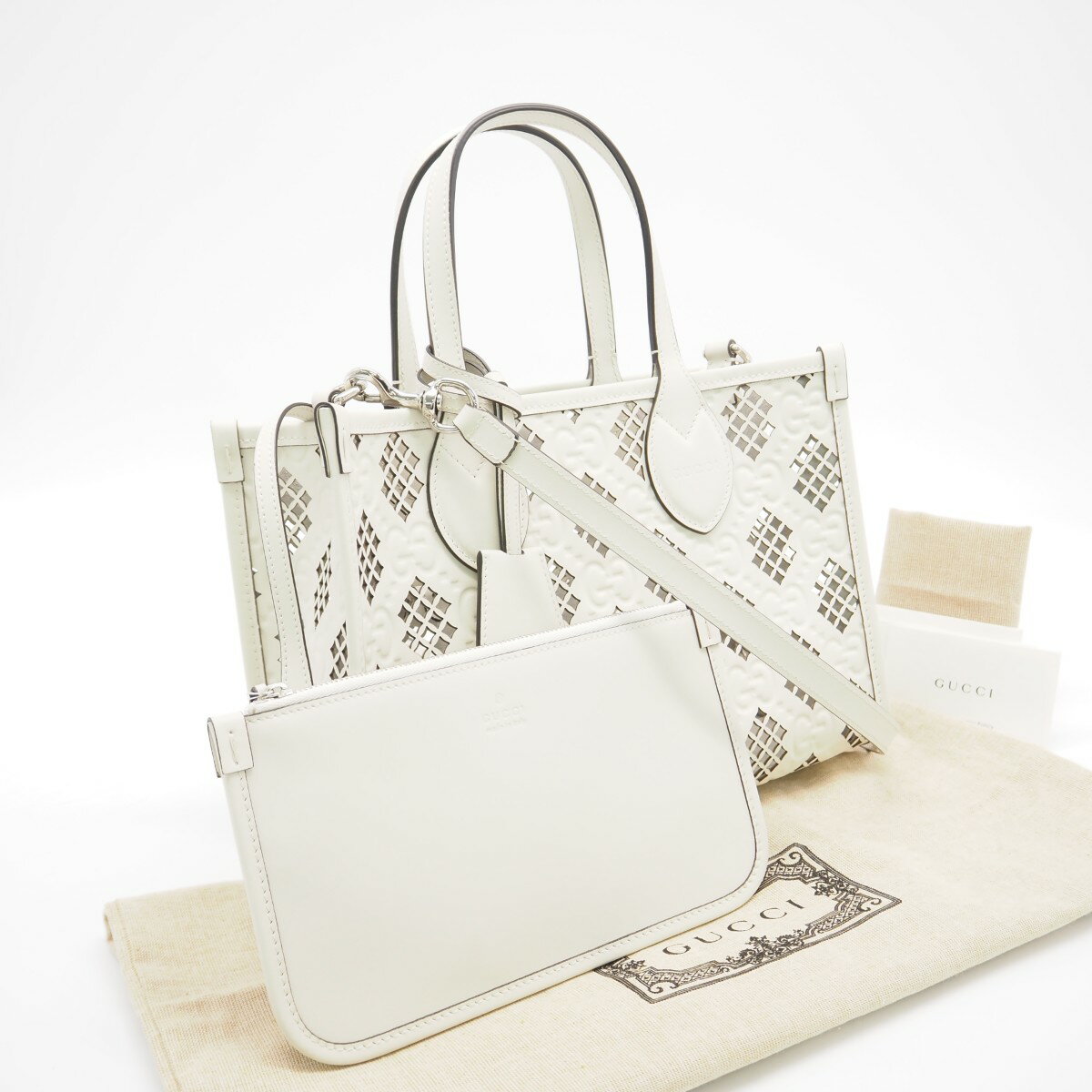 ★3日以内返品可★ 極美品 GUCCI グッチ レザー オフィディア スモール トートバッグ 777192 2wayハンドバッグ ホワイト レザー レディース【中古】