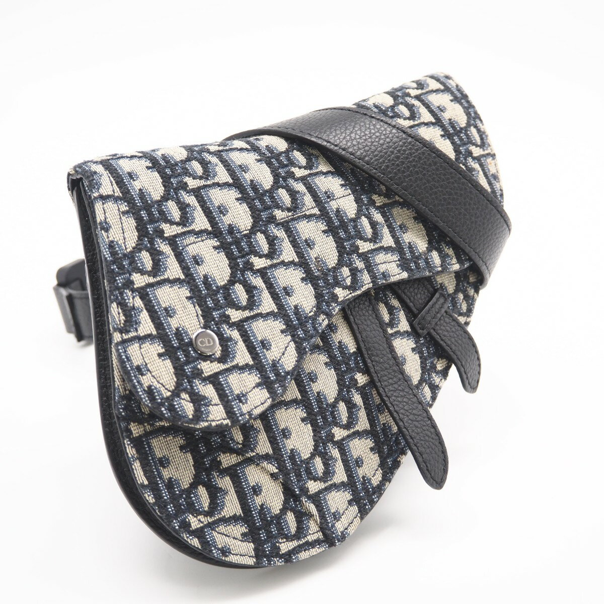 ★3日以内返品可★ 美品 Christian Dior クリスチャンディオール ディオール オブリーク ジャカード サドル ベルトバッグ - ショルダーバッグ ネイビー グレー コットン レディース【中古】