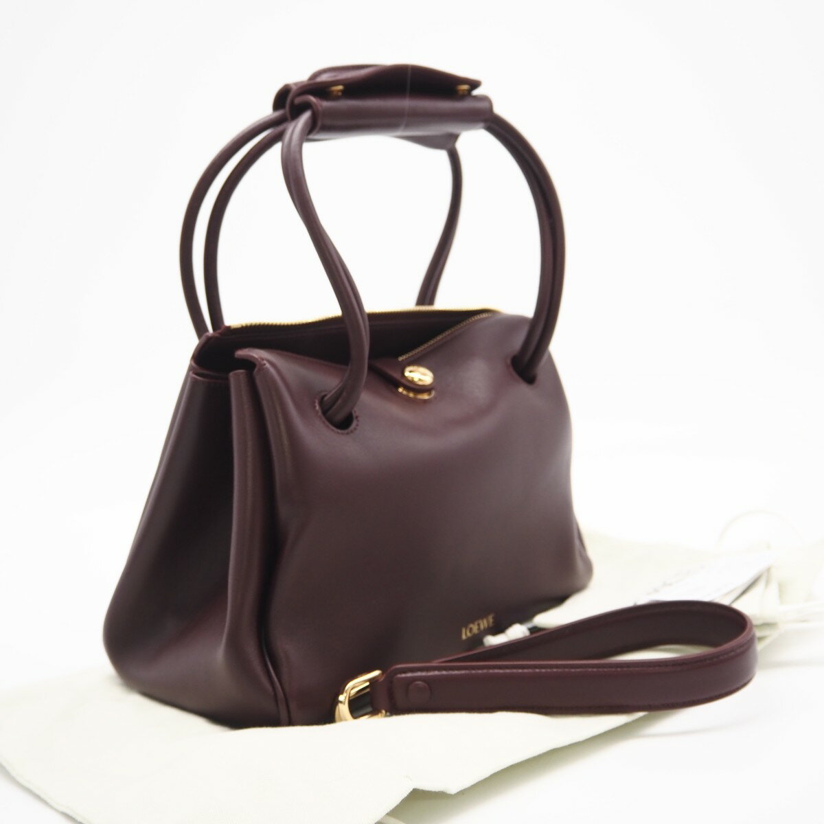 ★3日以内返品可★ 美品 LOEWE ロエベ サプルカーフ マドリードバッグ スモール ダークブラウニー 11290186 2wayハンドバッグ ワインレッド カーフレザー レディース【中古】