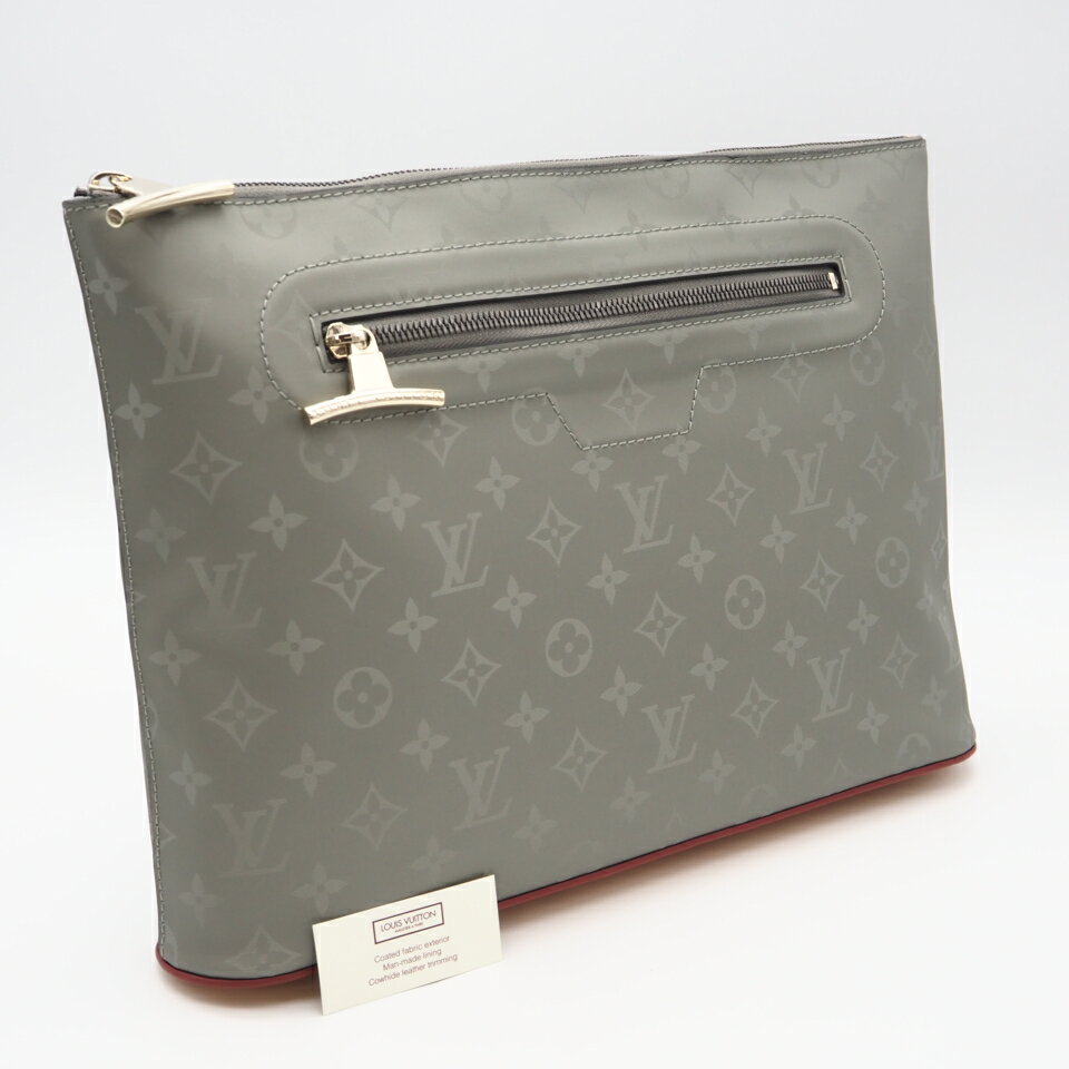 ★3日以内返品可★ 美品 LOUIS VUITTON ルイ・ヴィトン モノグラムチタニウム ポシェットコスモス M63240 クラッチバッグ グレー ベージュ キャンバス ヌメ革 メンズ【中古】