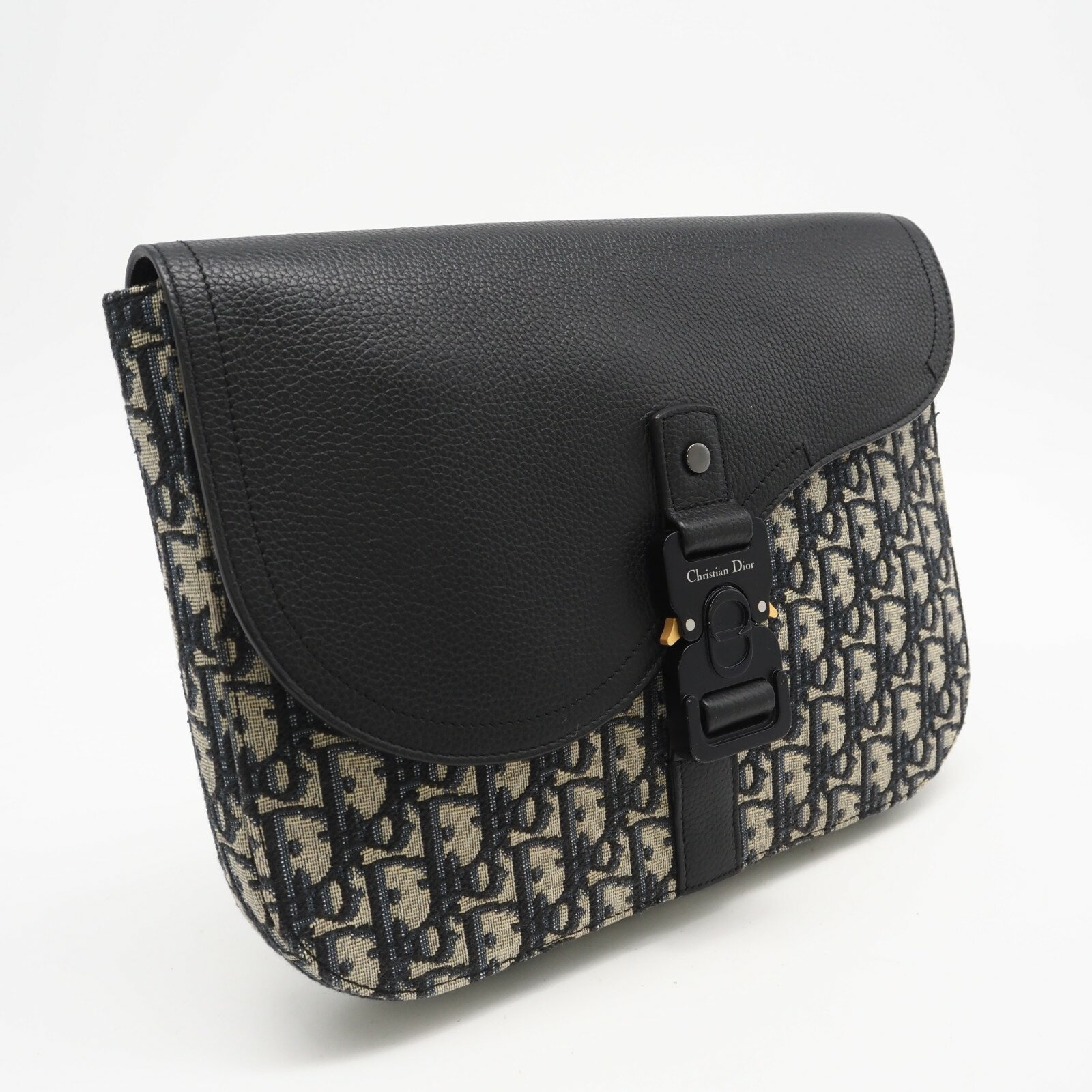 CHRISTIAN DIOR - ★3日以内返品可★ 美品 Christian Dior クリスチャンディオール ディオール オブリーク ジャカード グレインドカーフスキン Saddle A5 ポーチ 2ADCA442YKS クラッチバッグ グレー ブラック キャンバス グレインカーフレザー レディース【中古】